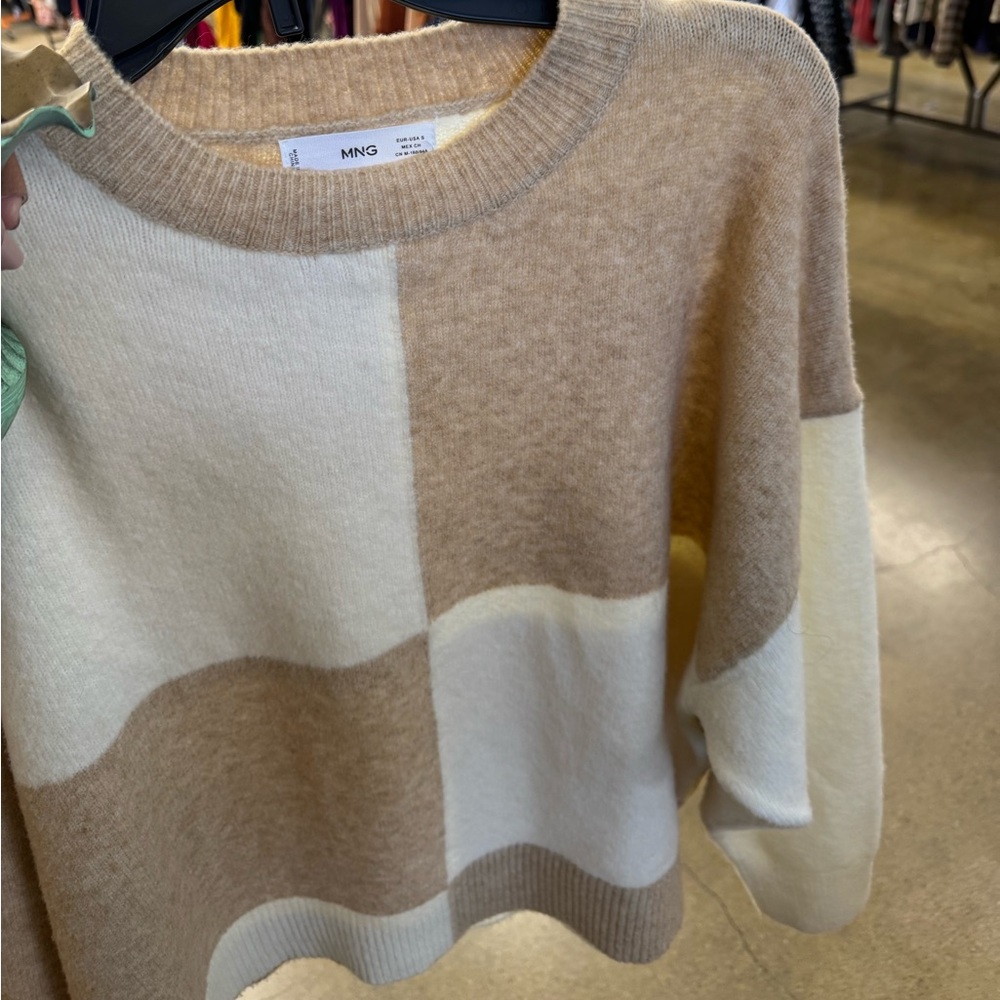 Mango Tan and White Colorblock Sweater (MNG) - Picture 2 of 2
